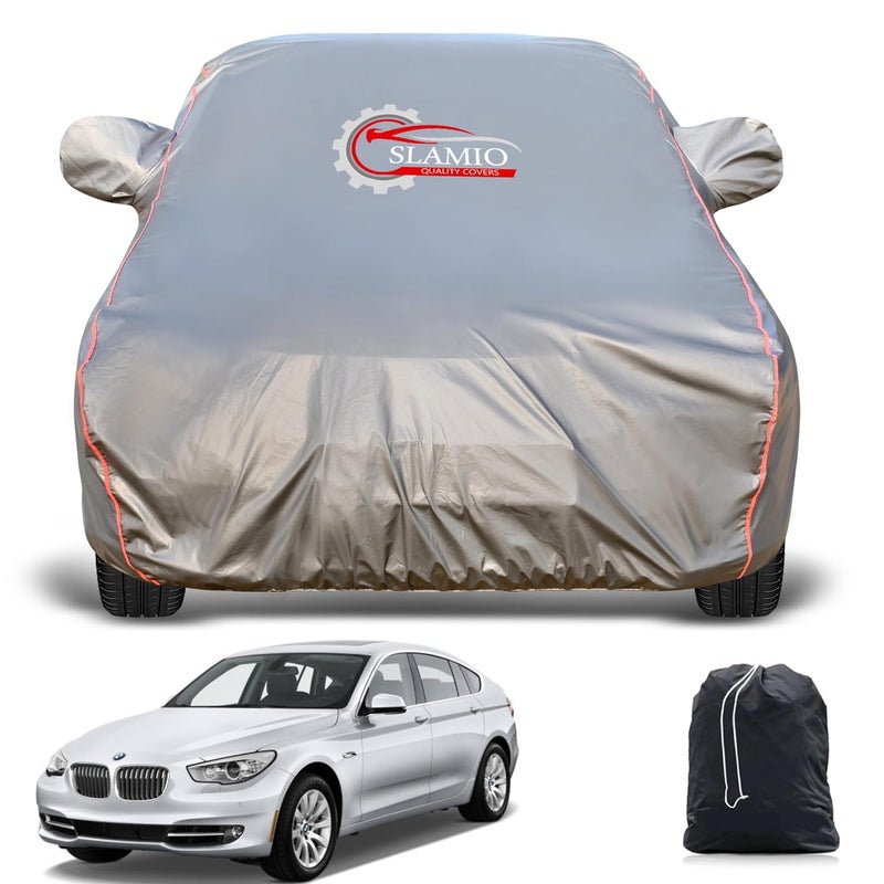 Slamio Heavy-Duty Car Body Cover for BMW 5 Series | Waterproof, Dustproof, UV Protection, Custom Fit, Heavy Belt & Buckle with Mirror & Antenna Pocket | Dark Grey - Image 1