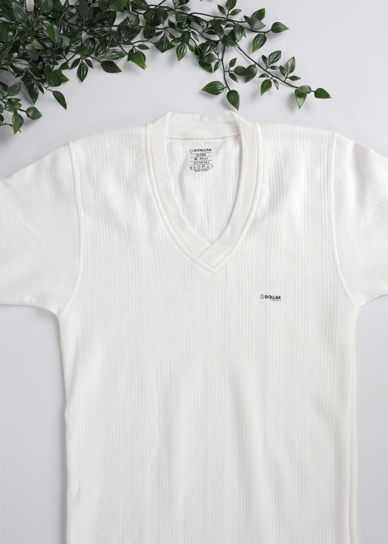 Dollar Ultra Pack of 2 Combed Cotton Mens Thermal V-Neck Full Sleeve Top Off White - Image 5