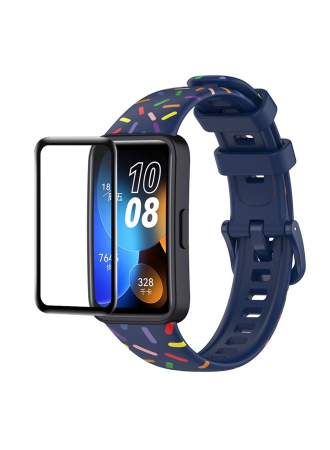 Replacement Strap For Huawei Band 8 ENKAY Hat-Prince Full Coverage Screen Protector + Adjsutable Silicone Sport Loop Strap Watchband Blue