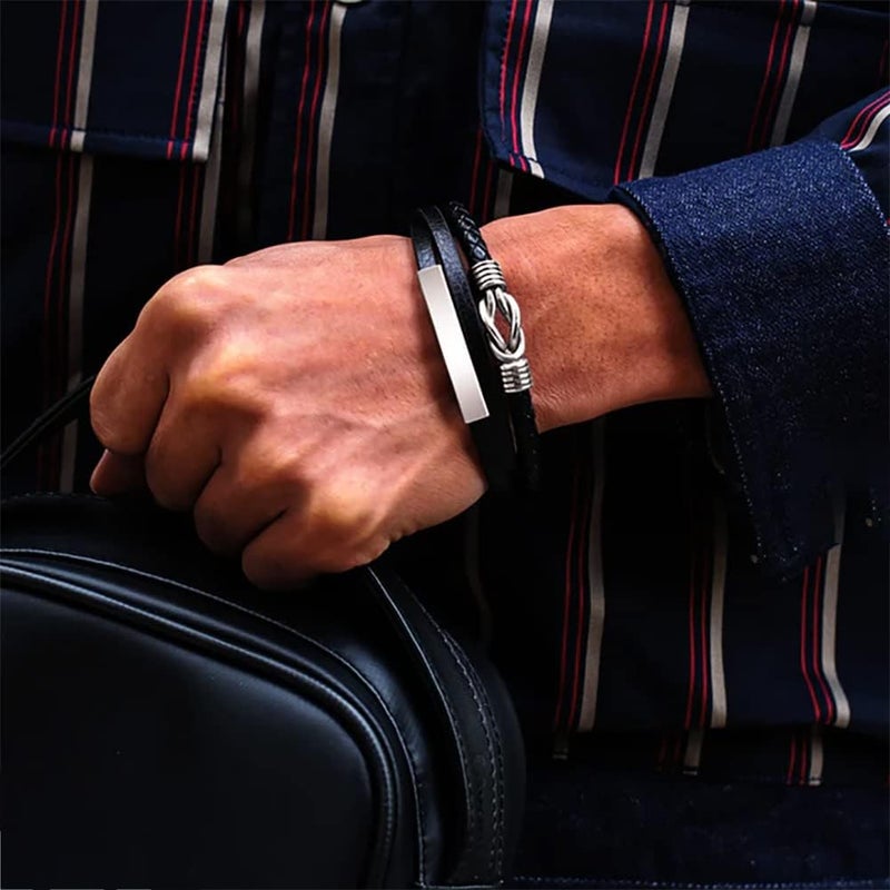 klarako for Grandson - Grandmother and Grandson Forever Linked Together Infinity Knot Black Leather Bracelet, Men's Stainless Braided Leather Bracelet - Image 2