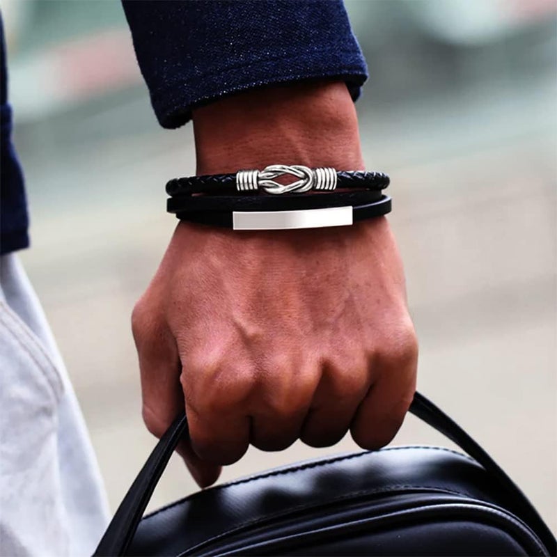 klarako for Grandson - Grandmother and Grandson Forever Linked Together Infinity Knot Black Leather Bracelet, Men's Stainless Braided Leather Bracelet - Image 3