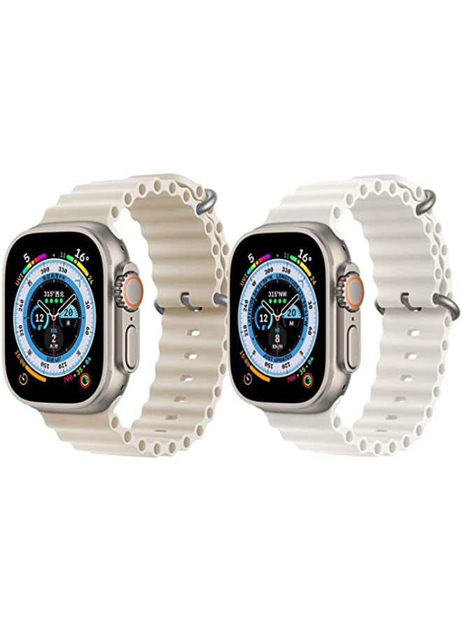 IAF Silicone Ocean Band Strap for Apple Watch Ultra 8 49mm Off White Single Color Strap with White Single Color Strap Set of 2