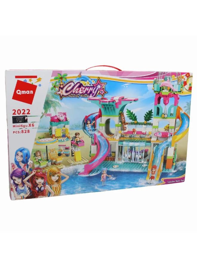 Qman Cherry Vitality Beach Building Blocks - 828 Pcs - Image 1