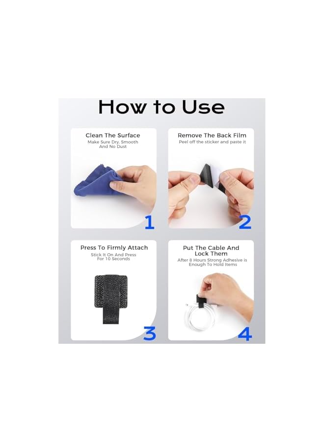 S-TOP Reusable Self Adhesive Cable Ties: 90 Pcs Wire Organizers, Under Desk Adjustable Cable Organizer, 3 Colors, Extension Cords Management Ties for Office Desks Home Outdoor - Image 3