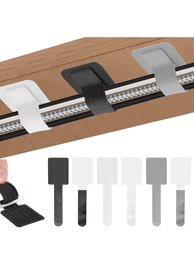 S-TOP Reusable Self Adhesive Cable Ties: 90 Pcs Wire Organizers, Under Desk Adjustable Cable Organizer, 3 Colors, Extension Cords Management Ties for Office Desks Home Outdoor - Image 1