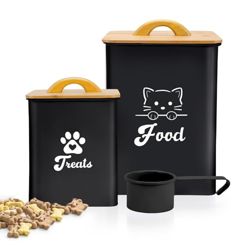 Dekosilave Cat Food Storage Container with Scoop 2PCS Cat Food Storage Container with Lids Airtight Cat Treat Jars for Kitchen Counter73Lbs Cat Cookie Jar for Storage Black - Image 1