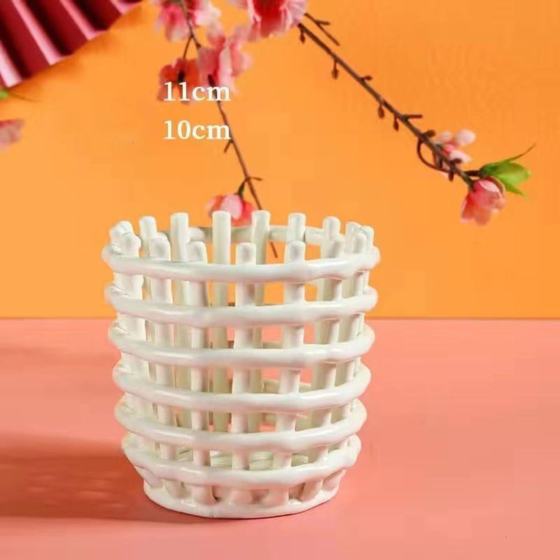 Ceramic Woven Basket Storage Tube Pen Fruit - Image 2