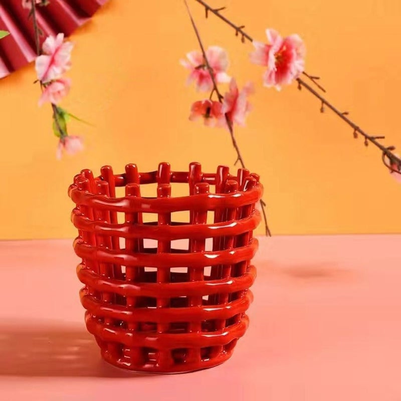 Ceramic Woven Basket Storage Tube Pen Fruit - Image 1