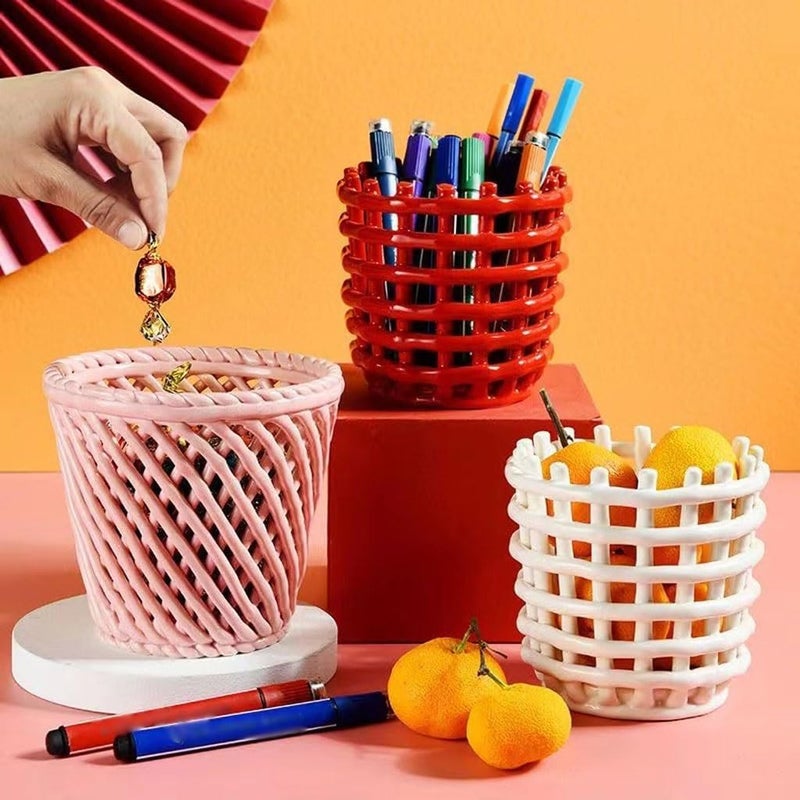 Ceramic Woven Basket Storage Tube Pen Fruit - Image 5