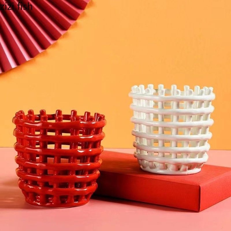 Ceramic Woven Basket Storage Tube Pen Fruit - Image 4