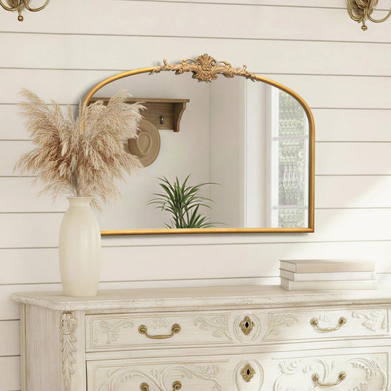 Besdomus Antique Arched Gold Mirror: 32"x24" Large Gleaming Gold Antique Wall Mounted Mirror - Baroque Traditional Ornate for Fireplace/Bathroom/Bedroom - Wall Decor for Homemakers - Image 5