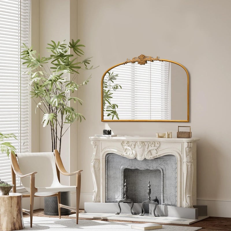 Besdomus Antique Arched Gold Mirror: 32"x24" Large Gleaming Gold Antique Wall Mounted Mirror - Baroque Traditional Ornate for Fireplace/Bathroom/Bedroom - Wall Decor for Homemakers - Image 4