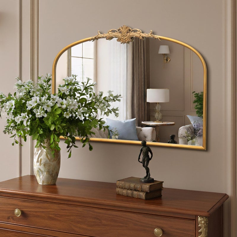 Besdomus Antique Arched Gold Mirror: 32"x24" Large Gleaming Gold Antique Wall Mounted Mirror - Baroque Traditional Ornate for Fireplace/Bathroom/Bedroom - Wall Decor for Homemakers - Image 2