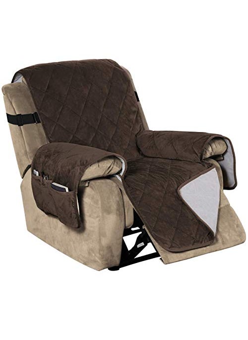 Flamingo P Flamingo P Recliner Covers Velvet Slip Resistant Recliner Sofa Slipcover Seat Width Up to 28 Couch Furniture Protector with 2 Elastic Straps Recliner Cover  Brown 