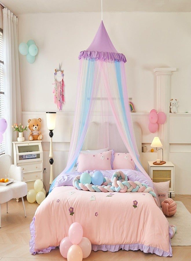 Lanpet Rainbow Bed Canopy for Girls,Dreamy Princess Mosquito Net for Bed Round Dome Bed Canopy Kids Play Tent for Girls Bedroom Decor Children Reading Corners - Image 1