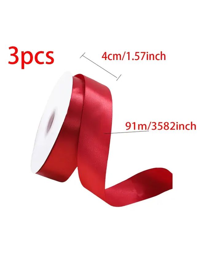 3 Rolls Extra Long 91 Meters 100 Yards Bright Red Large Ribbon 1.57 Inch Wide for Gift Packaging Handmade Rose Making Wedding Christmas Easter Decoration Hair Bows DIY Crafts - Image 3