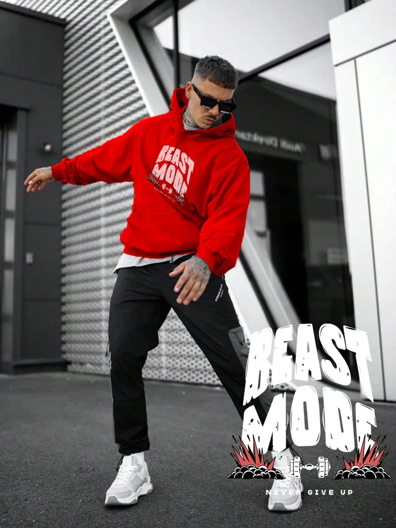 دوغ فش Women, Men's Sweatshirt Oversize Beast Mode Printed Thick Red Lover Sweatshirt