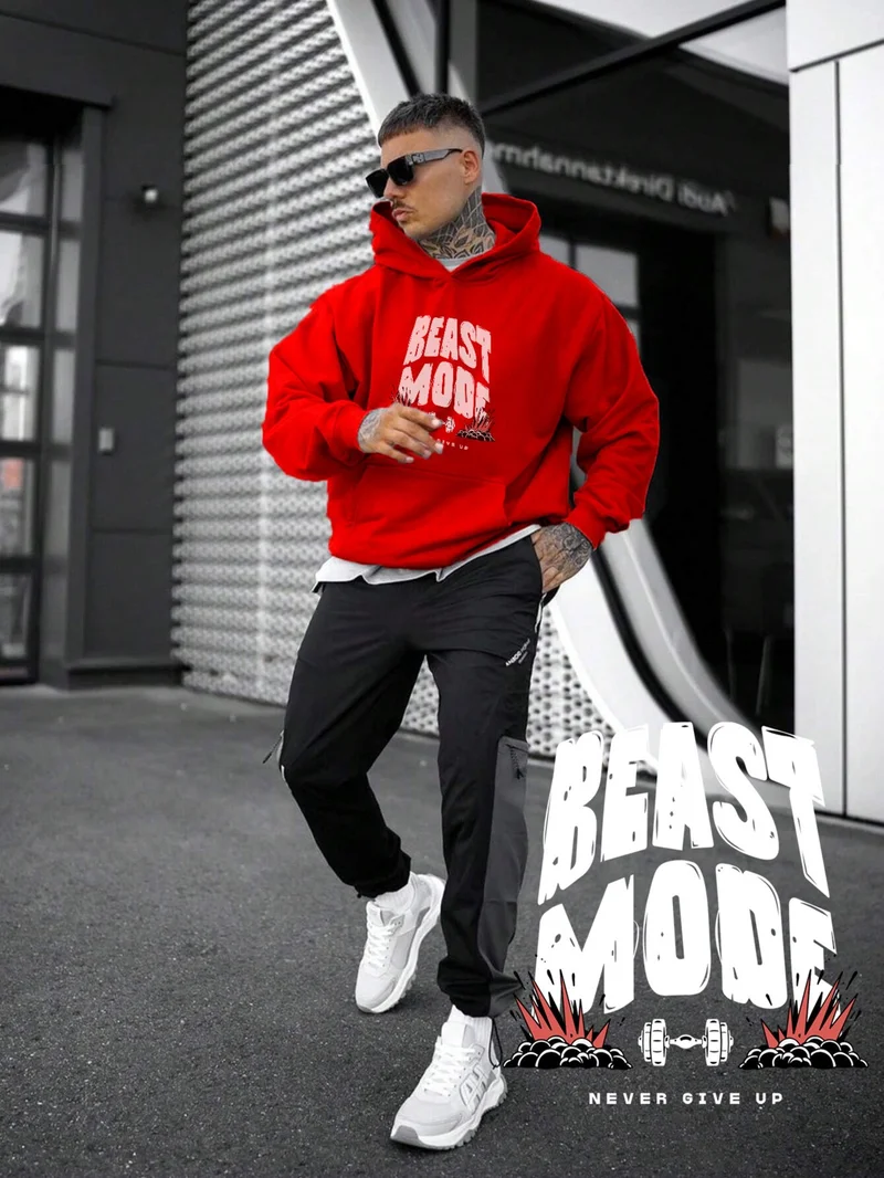 دوغ فش Women, Men's Sweatshirt Oversize Beast Mode Printed Thick Red Lover Sweatshirt