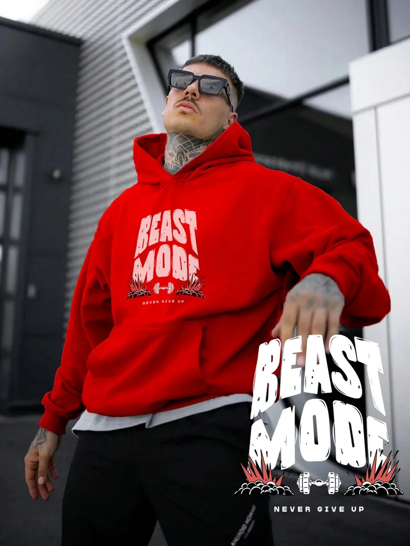 دوغ فش Women, Men's Sweatshirt Oversize Beast Mode Printed Thick Red Lover Sweatshirt