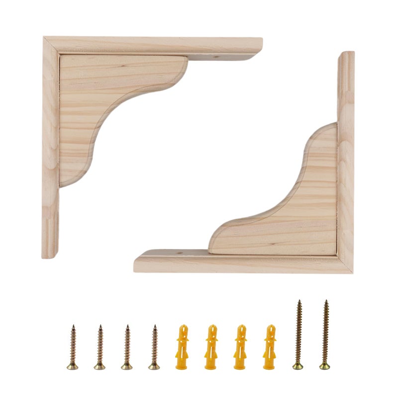 Antrader Solid Wall Mount Wood Shelf Bracket 2Pcs 6"" Wooden Shelf Brackets  Diy Wood Bracket Include Mounting Screws 20*20*3Cm - Image 1