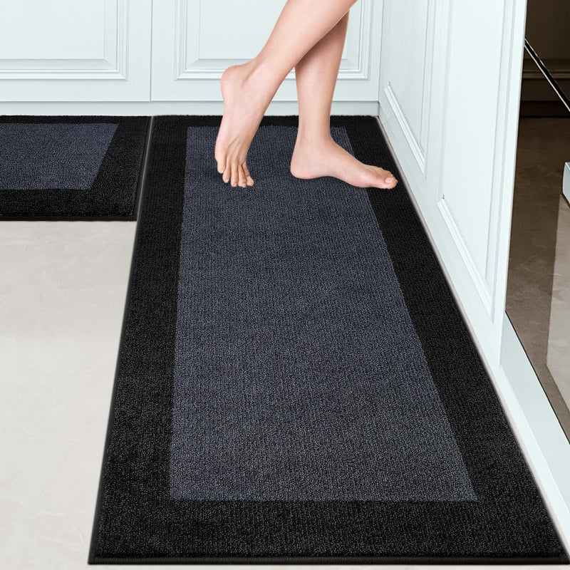 DOMUSTEX Machine Washable (24" x 36"+ 24" x 60"') Kitchen Rugs Set of 2, Non Slip Kitchen Mats for Floor, Absorbent Entrance Runner Rugs for Bedroom, Hallway, Bathroom, Door (Roll Packing) - Image 1
