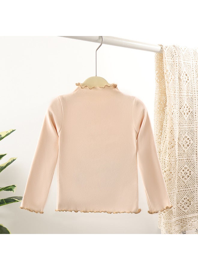Autumn And Winter New De Velvet Girls' Bottoming Shirt Color Matching Wooden Ear Western Style Baby Warm Girls' Inner Top
