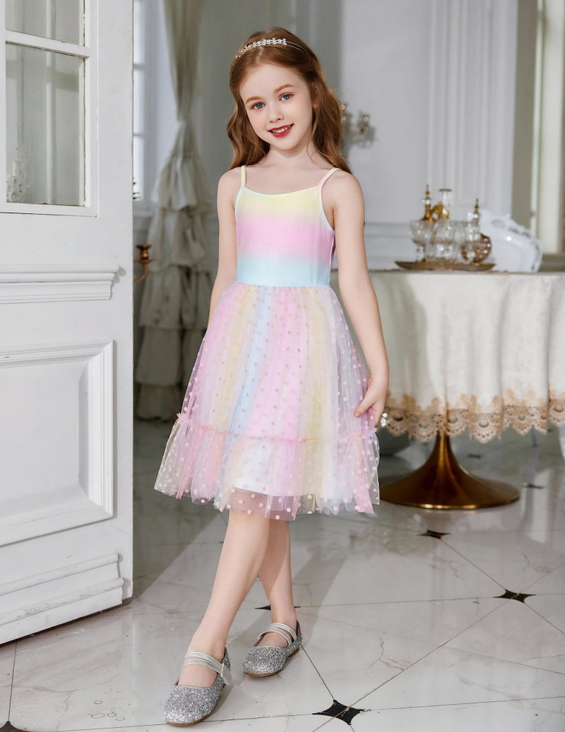 Arshiner Kids Girls Tulle Dress Rainbow Tutu Party Princess Dresses Formal Graduation Outfit Spring Clothes Size 6 - Image 5