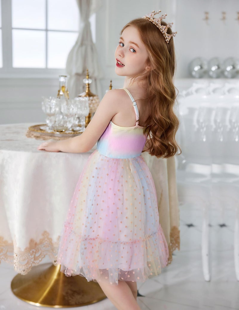 Arshiner Kids Girls Tulle Dress Rainbow Tutu Party Princess Dresses Formal Graduation Outfit Spring Clothes Size 6 - Image 3