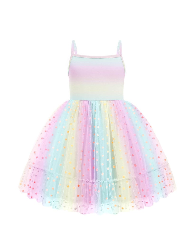 Arshiner Kids Girls Tulle Dress Rainbow Tutu Party Princess Dresses Formal Graduation Outfit Spring Clothes Size 6 - Image 1