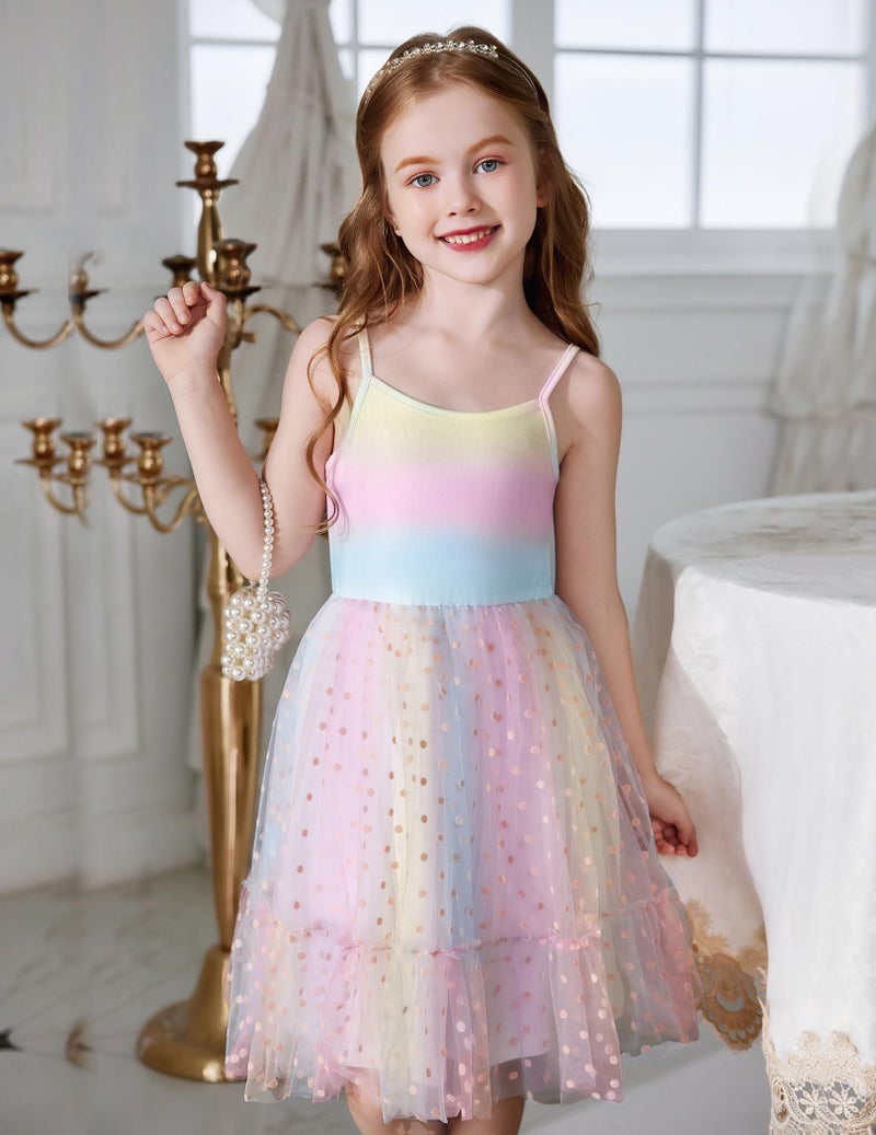 Arshiner Kids Girls Tulle Dress Rainbow Tutu Party Princess Dresses Formal Graduation Outfit Spring Clothes Size 6 - Image 2