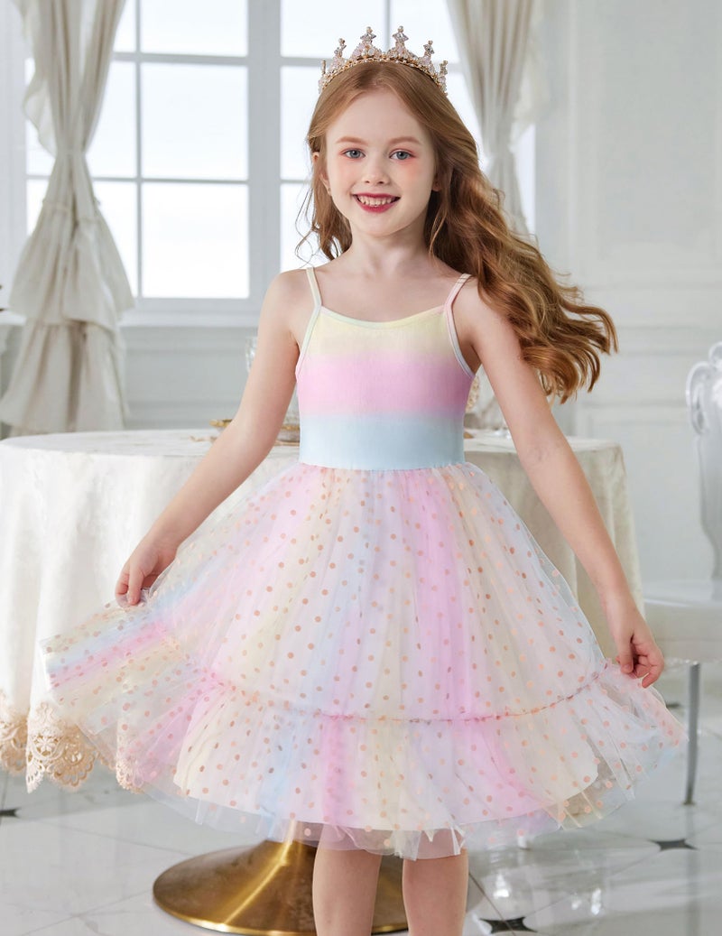 Arshiner Kids Girls Tulle Dress Rainbow Tutu Party Princess Dresses Formal Graduation Outfit Spring Clothes Size 6 - Image 4