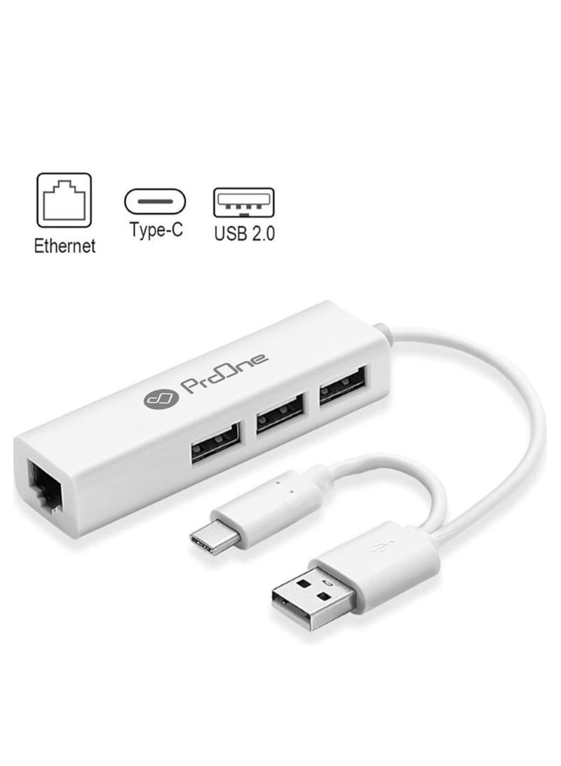 ProOne USB Ethernet (LAN) Network Adapter Compatible with Laptops, Computers, and All USB 2.0 & Type-C Compatible Devices Including Vista/XP, Windows 7 to 11, All Mac OS X, OS X, and macOS  - Image 1