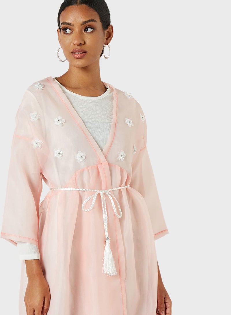 Coco Desert Floral Applique Tassel Detailed Abaya  - Image 3