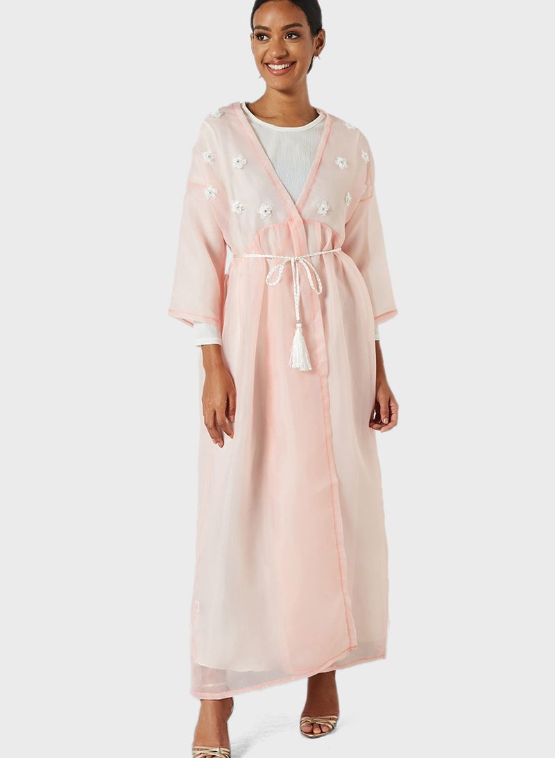 Coco Desert Floral Applique Tassel Detailed Abaya  - Image 1