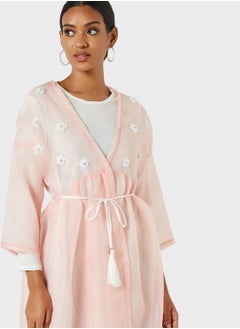 Coco Desert Floral Applique Tassel Detailed Abaya  - Image 3