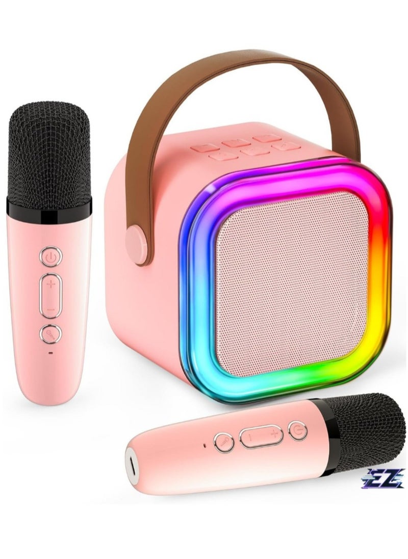 ELTRAZONE "Mini Karaoke Machine for Kids & Adults – Portable Bluetooth Speaker with 2 Wireless Microphones, MP3 Music Player, Ideal Gift for Girls 3-12 Years Old, Birthday & Family Party (Pink, 2 Mics)"  - Image 1
