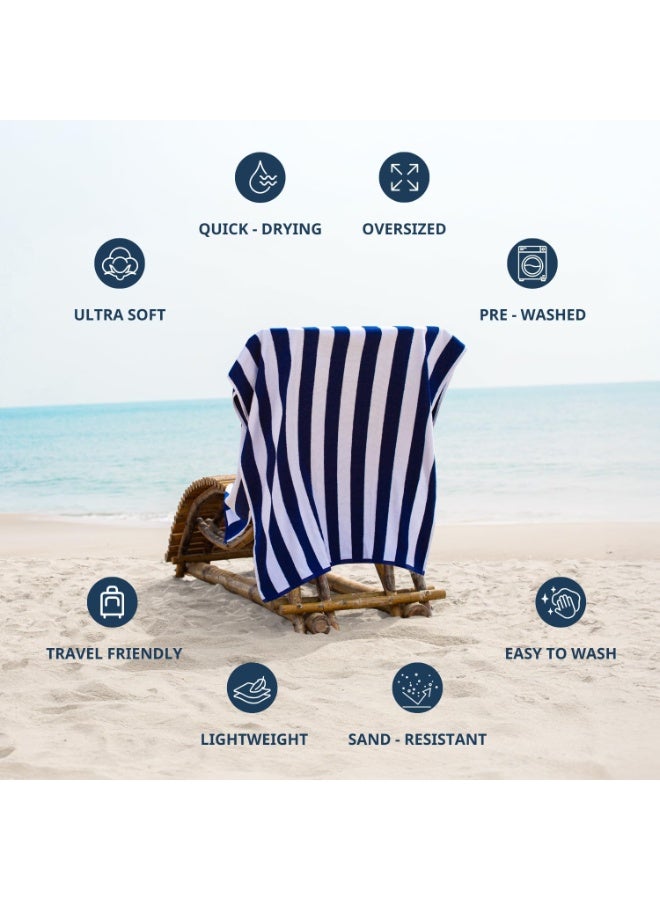 Eworld 2-Piece Oversized Beach Towels – Extra Large Cotton Cabana Stripe Pool & Bath Towels, Highly Absorbent, Soft & Quick-Dry, Blue/White - Image 4