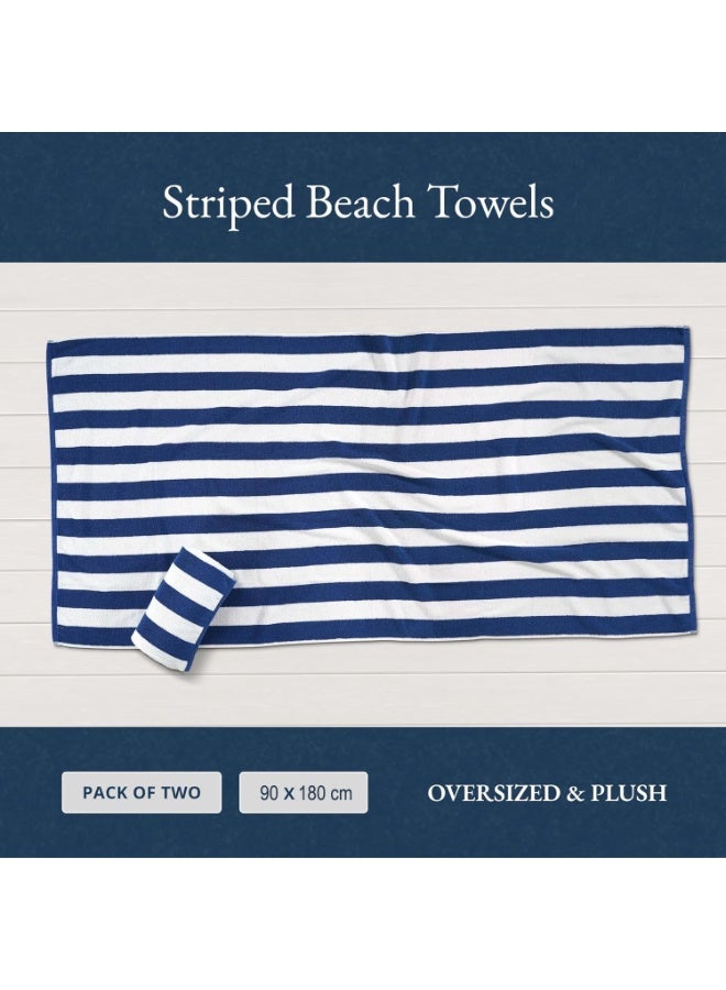Eworld 2-Piece Oversized Beach Towels – Extra Large Cotton Cabana Stripe Pool & Bath Towels, Highly Absorbent, Soft & Quick-Dry, Blue/White - Image 2