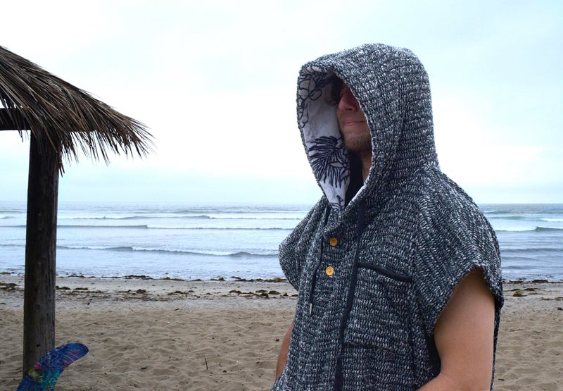 Open Road Goods Surf Poncho/Adult Hooded Towel/Wetsuit Changing Robe - Charcoal Black/Indigo Blue; Saves a Sea Turtle's Life - Black - Image 2