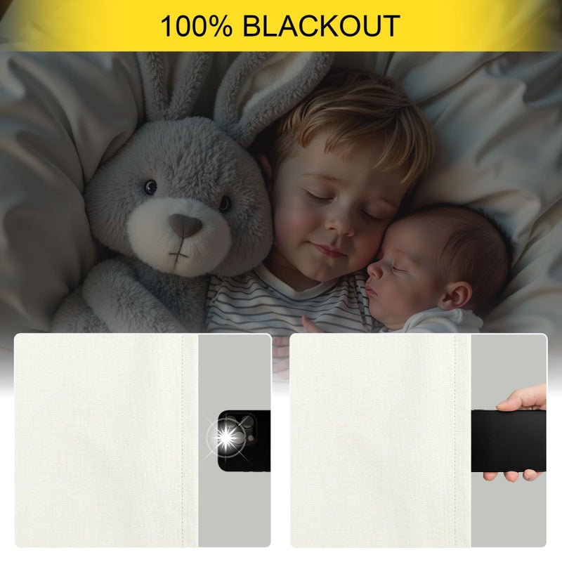 Pitalk Black Out Curtains 72 Inch Long 2 Panel Burg Lightweight Faux Linen Cute Blackout Bay Window Curtain Modern Neutral Drapes for Bedroom Cabin Room Darkening Curtains 6FT Length Back Tab Ivory Off White - Image 4