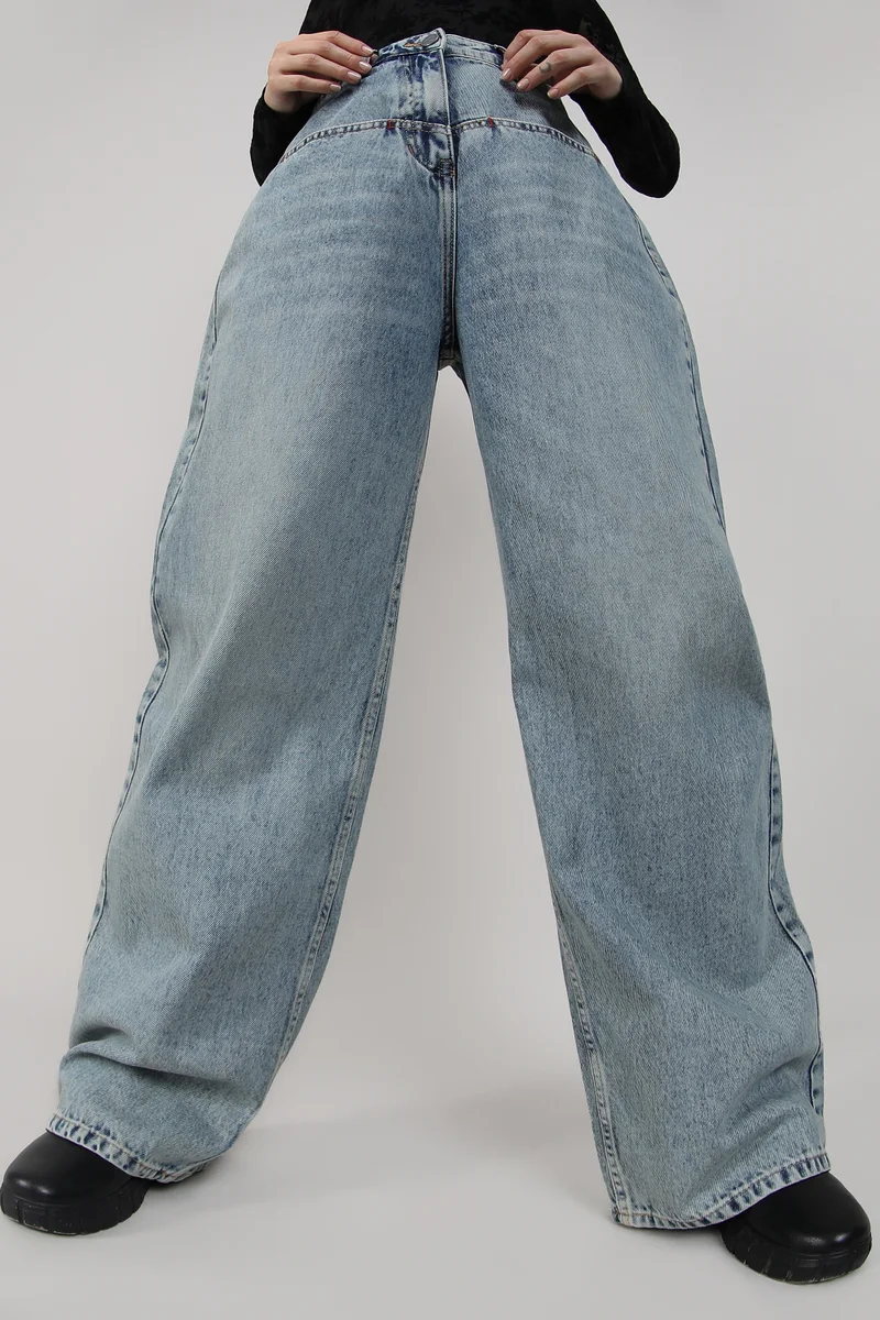 Women's Navy Blue Acid-Wash Straight Denim Jeans
