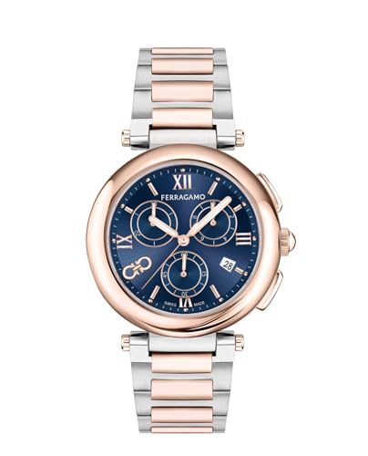 Ferragamo Legacy Collection Luxury Womens Watch Timepiece with a Two Tone Bracelet Featuring a Two Tone Case and Blue Dial - Image 1
