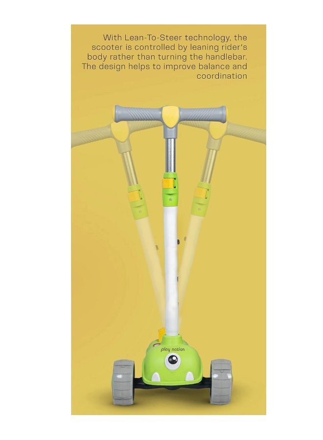 PlayNation Play Nation Kids Kick-On Scooter with LED Wheels, Wide Standing Deck, 3-Level Adjustable Handlebar, 3 Years+, 55 x  28.5 x 76.5 cm, - Yellow - Image 5