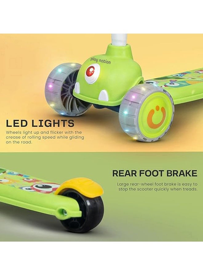 PlayNation Play Nation Kids Kick-On Scooter with LED Wheels, Wide Standing Deck, 3-Level Adjustable Handlebar, 3 Years+, 55 x  28.5 x 76.5 cm, - Yellow - Image 4