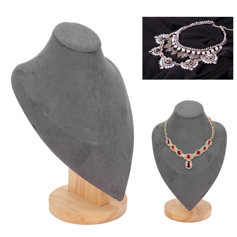 Necklace Display Holder Multipurpose Elegant Wood Jewelry Bust Stand for Home Jewelry Store Trade Show Gray - Image 5
