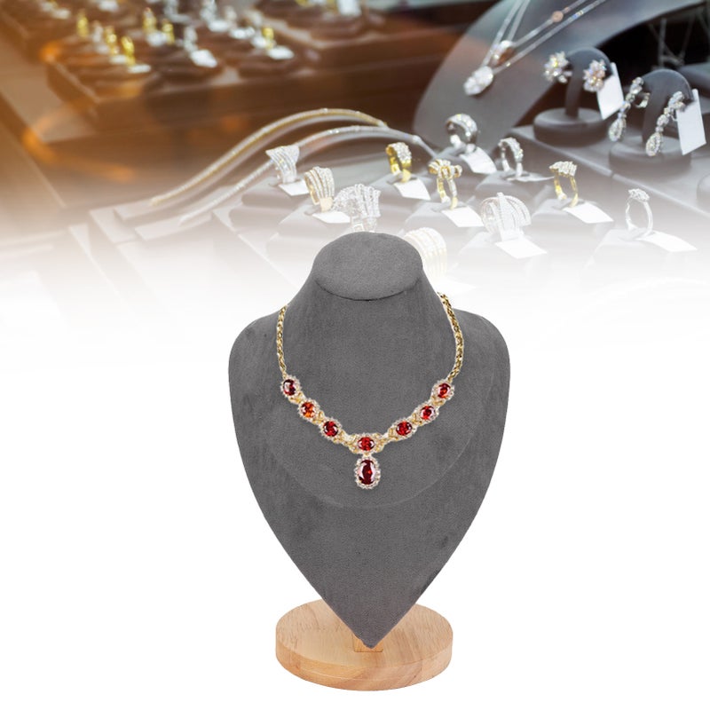 Necklace Display Holder Multipurpose Elegant Wood Jewelry Bust Stand for Home Jewelry Store Trade Show Gray - Image 4