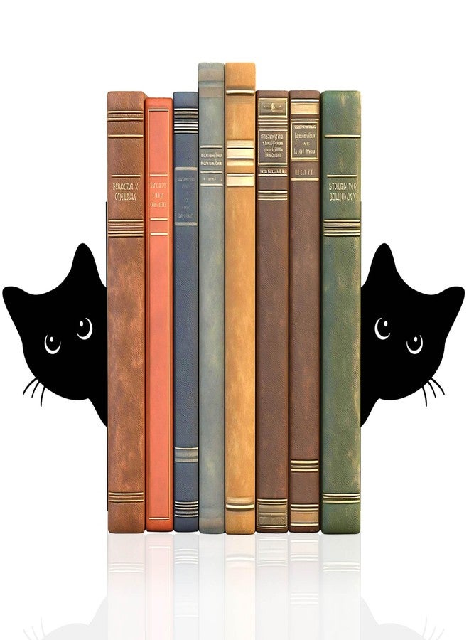 TYLCC Bookends Metal Cat Book Ends, 1 Pairs Cute Bookends for Shelves Decorative for Home Office Desk Bookshelf Decor (Black, Full-face) - Image 1