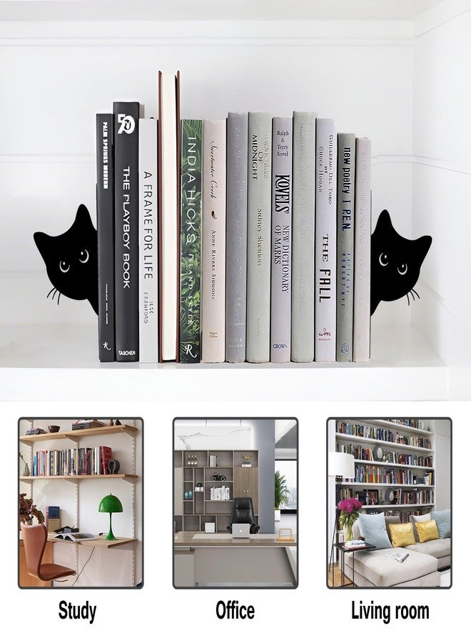 TYLCC Bookends Metal Cat Book Ends, 1 Pairs Cute Bookends for Shelves Decorative for Home Office Desk Bookshelf Decor (Black, Full-face) - Image 5