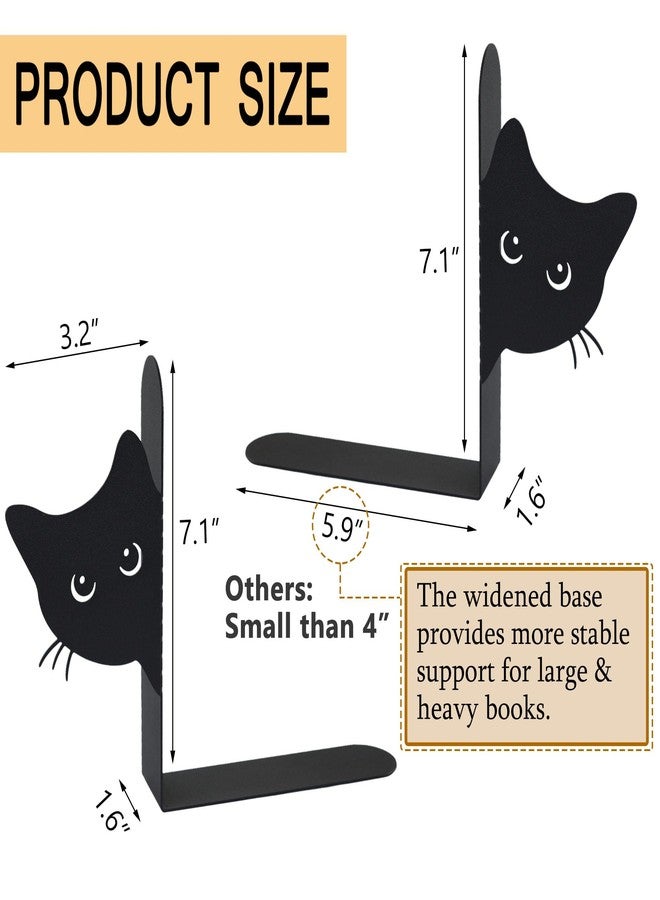 TYLCC Bookends Metal Cat Book Ends, 1 Pairs Cute Bookends for Shelves Decorative for Home Office Desk Bookshelf Decor (Black, Full-face) - Image 4