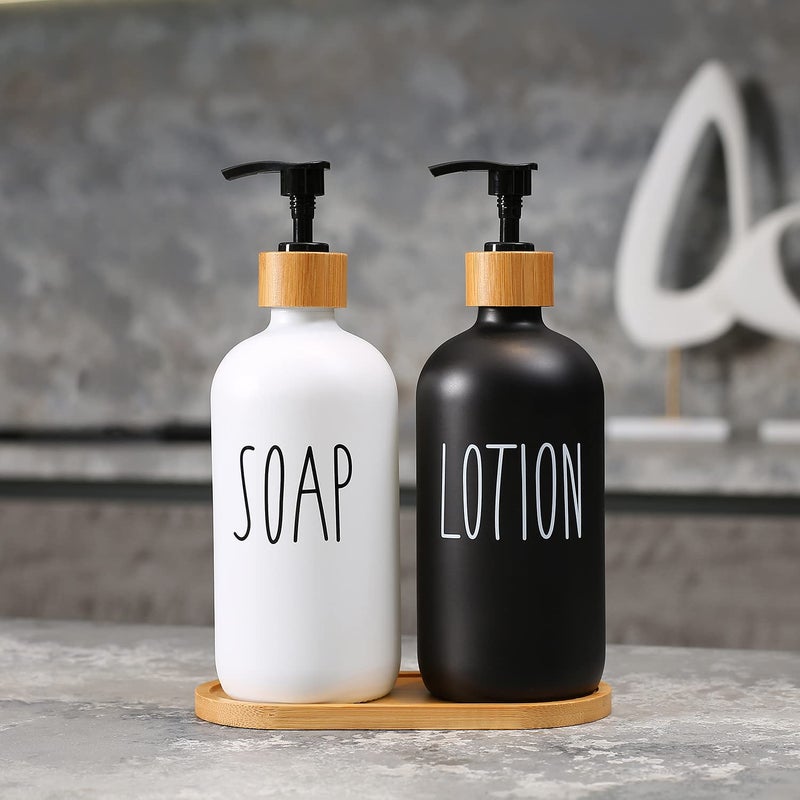 MOMEEMO Soap Dispenser Bathroom Set with Hand and Lotion Dispenser, Suitable for Bathroom Decor. (Black & White) - Image 2